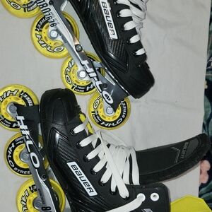 Bauer Black Roller Hockey Skates with Yellow Wheels